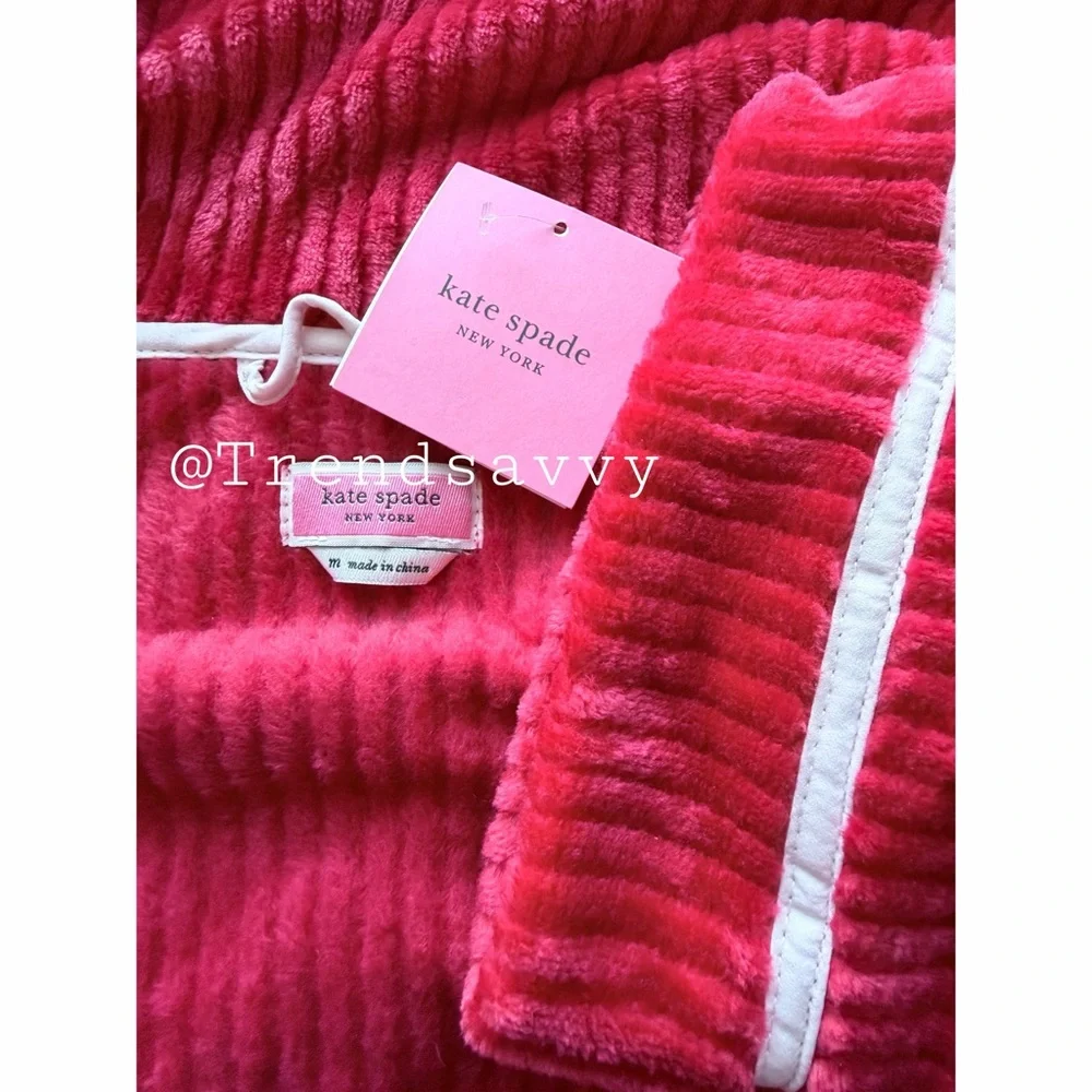 Kate Spade Plush Chenille Shawl Collar Robe Red Belted Cozy Lounge Medium